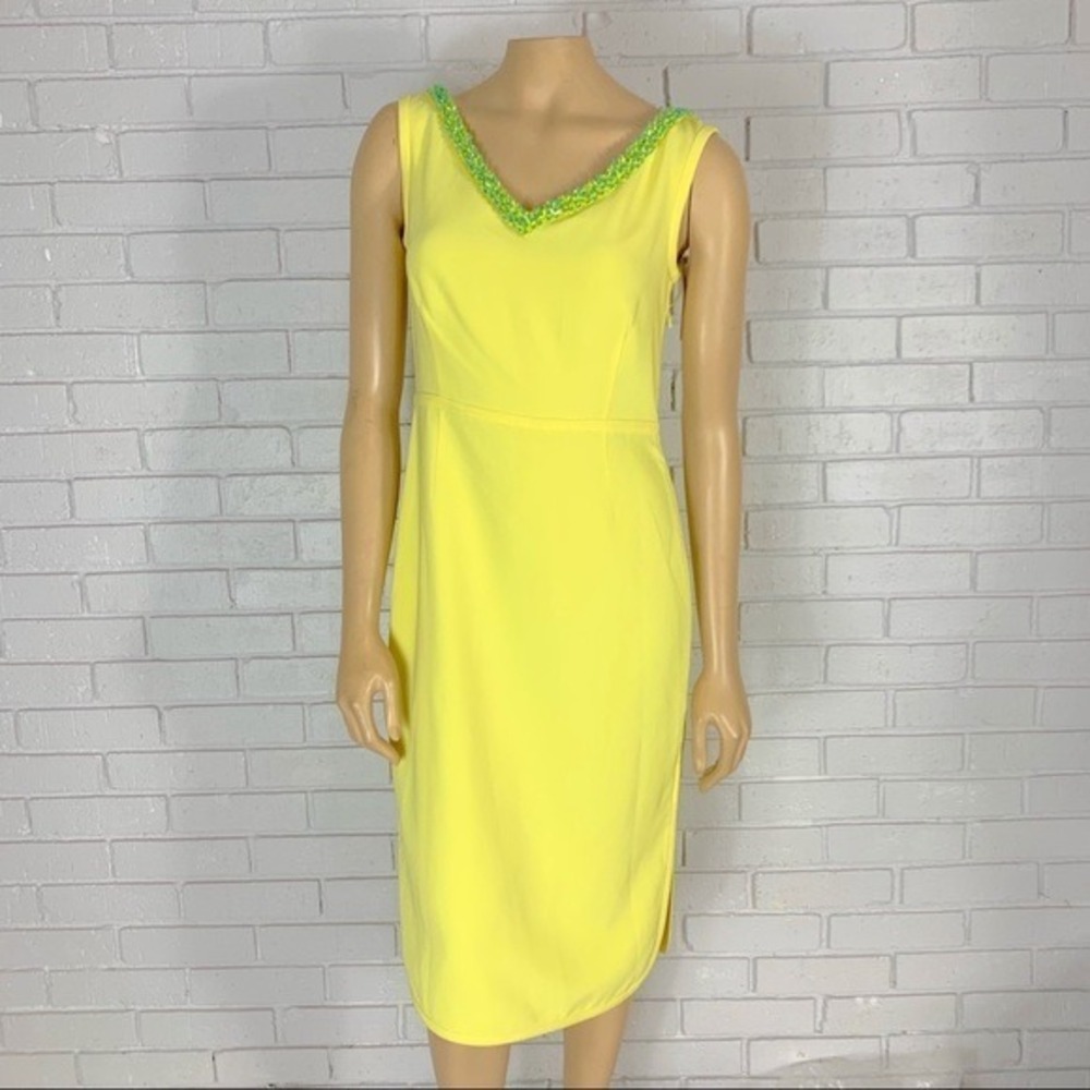 Tory Burch Yellow Portia Beaded V-Neck Sleeveless Sheath Dress NWT Sz 4 - Picture 6 of 9